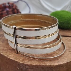 Gold Tone and White Bangle Bracelet Set Overflow‎